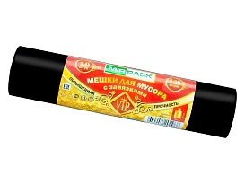 Мешки для мусора 120 л, с завязками, черные, в рулоне 10 шт., ПНД, 15 мкм, 800х750 мм, VIP, Z12010black в Выборге