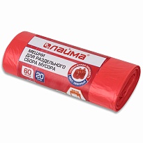 Мешки для мусора 60 л, красный, в рулоне 20 шт., ПНД, 10 мкм, 680х580 мм, LAIMA, 606702 в Выборге