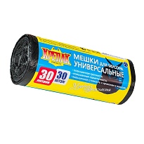 Мешки для мусора 30 л, черные, в рулоне 30 шт., ПНД, 9 мкм, 600х500 мм, Крепак, 4607075710108 в Выборге