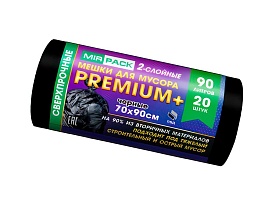 Мешки для мусора 90 л, черные, в рулоне 20 шт., ПВД, 40 мкм, 900х700 мм, PREMIUM+, 904120 в Выборге