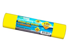 Мешки для мусора 120 л, с завязками, желтые, в рулоне 10 шт., ПНД, 15 мкм, 800х750 мм, VIP, Z12010yel в Выборге