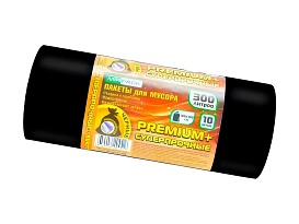 Мешки для мусора 300 л, черные, в рулоне 10 шт., ПВД 70 мкм, 1400х1000 мм, PREMIUM+, 30010160 в Выборге