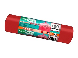 Мешки для мусора 120 л, красные, в рулоне 10 шт., ПНД, 14 мкм, 1100х700 мм, EXTRA, ex1201805 в Выборге