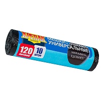 Мешки для мусора 120 л, с ушками, черные, в рулоне 10 шт., ПНД, 15 мкм, 1100х700 мм, Крепак, 4607075710474 в Выборге