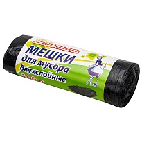 Мешки для мусора 160 л, черные, в рулоне 10 шт., ПВД, 23 мкм, 1200х900 мм, Любаша, 607681 в Выборге