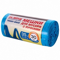 Мешки для мусора 35 л, с ручками, синие, в рулоне 30 шт., ПНД, 9 мкм, 540х500 мм, LAIMA ULTRA, 607683 в Выборге