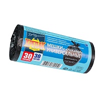 Мешки для мусора 30 л, с ушками, черные, в рулоне 30 шт., ПНД, 9 мкм, 600х500 мм, Крепак, 4607075710450 в Выборге