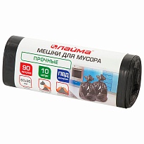 Мешки для мусора 90 л, черные, в рулоне 10 шт., ПВД, 25 мкм, 950х600 мм, LAIMA, 605332 в Выборге