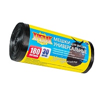 Мешки для мусора 180 л, черные, в рулоне 30 шт., ПНД, 20 мкм, 1150х800 мм, Крепак, 4607075710139 в Выборге