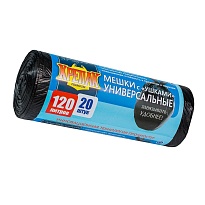 Мешки для мусора 120 л, с ушками, черные, в рулоне 20 шт., ПНД, 15 мкм, 1100х700 мм, Крепак, 4607075710368 в Выборге