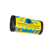 Мешки для мусора 30 л, с ручками, черные, в рулоне 30 шт., ПНД, 9 мкм, 620х480 мм, Крепакоф, 4607075710665 в Выборге
