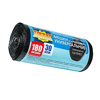 Мешки для мусора 180 л, с ушками, черные, в рулоне 30 шт., ПНД, 20 мкм, 1150х800 мм, Крепак, 4607075710399 в Выборге
