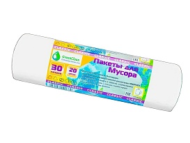 Мешки для мусора 30 л, белые, в рулоне 20 шт., ПНД, 7 мкм, 600х500 мм, MIRPACK Classik, 302042 в Выборге