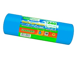 Мешки для мусора 240 л, ароматизированные, синие, в рулоне 10 шт., ПВД 30 мкм, 1300х930 мм, STANDART, 24010661 в Выборге