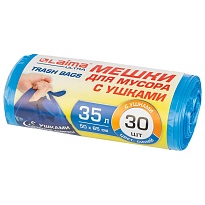Мешки для мусора 35 л, с ушками, синие, в рулоне 30 шт., ПНД, 11 мкм, 650х500 мм, LAIMA ULTRA, 607684 в Выборге