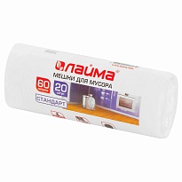Мешки для мусора 60 л, белые, в рулоне 20 шт., ПНД, 7 мкм, 680х580 мм, LAIMA, 605539 в Выборге