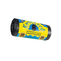 Мешки для мусора 30 л, с ушками, черные, в рулоне 30 шт., ПНД, 8 мкм, 580х460 мм, Крепакоф, 4607075710238 в Выборге