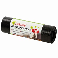 Мешки для мусора 180 л, черные, в рулоне 10 шт., ПВД, 24 мкм, 1060х800 мм, Любаша, 605336 в Выборге