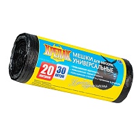 Мешки для мусора 20 л, черные, в рулоне 30 шт., ПНД, 10 мкм, 550х440 мм, Крепак, 4607075710092 в Выборге
